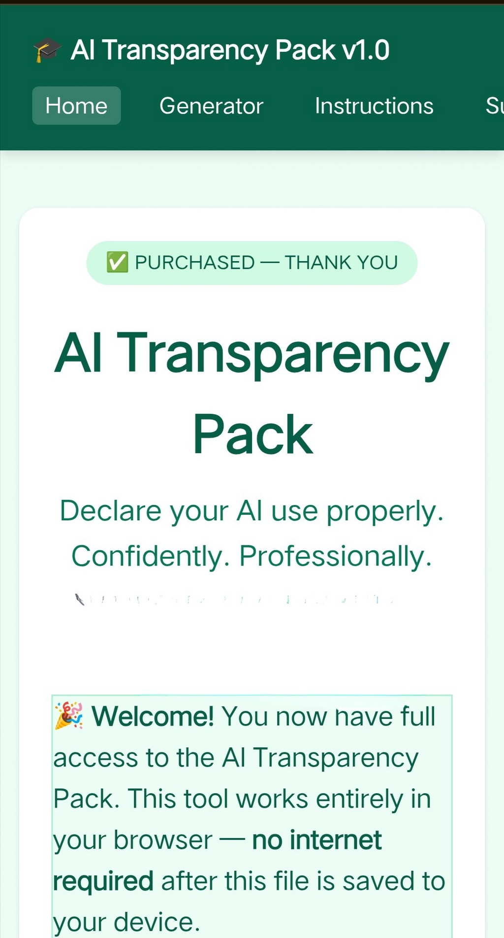 AI Transparency Pack V1.0 Declaration assistant for Students