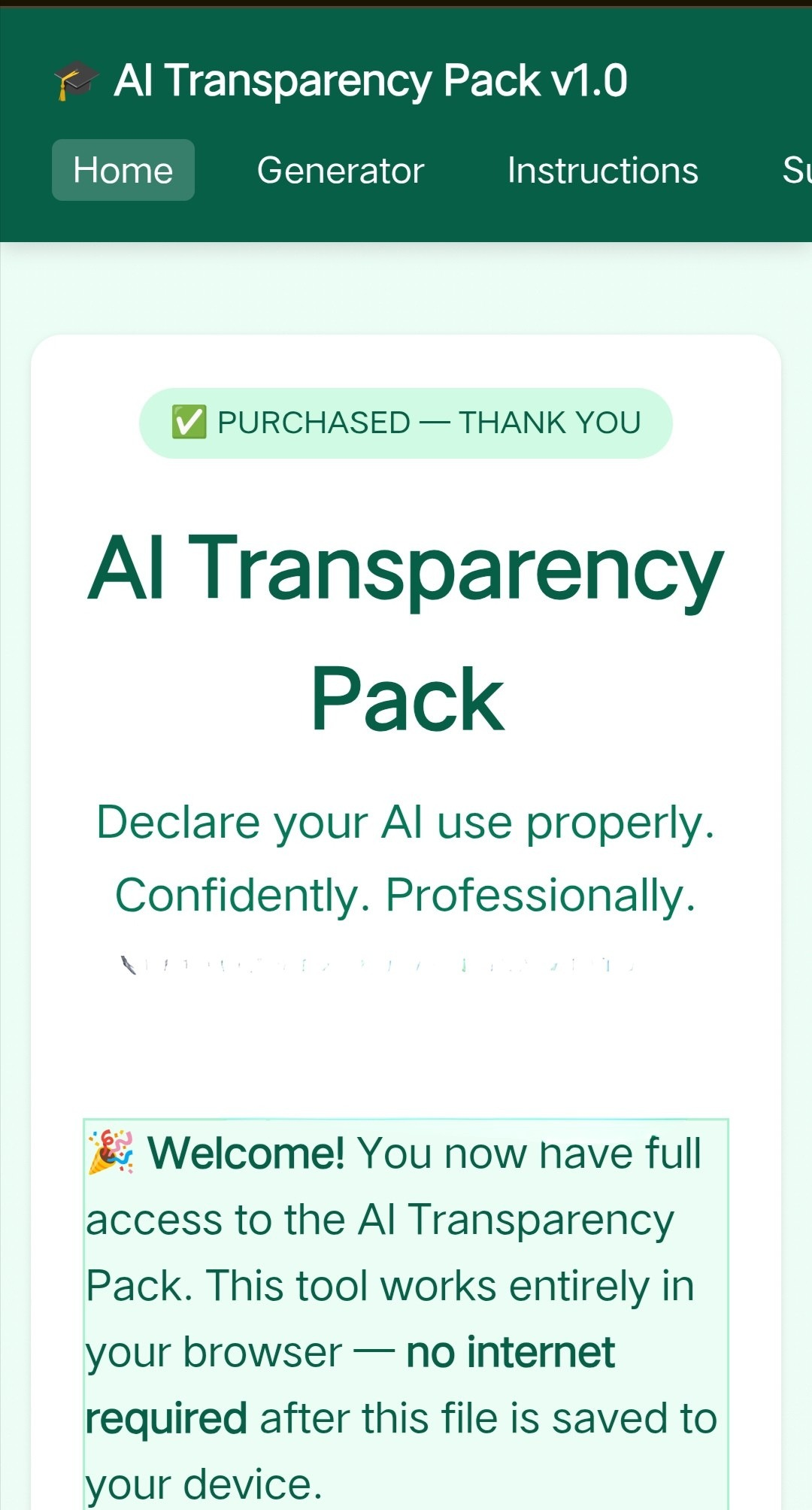 AI Transparency Pack V1.0 Declaration assistant for Students