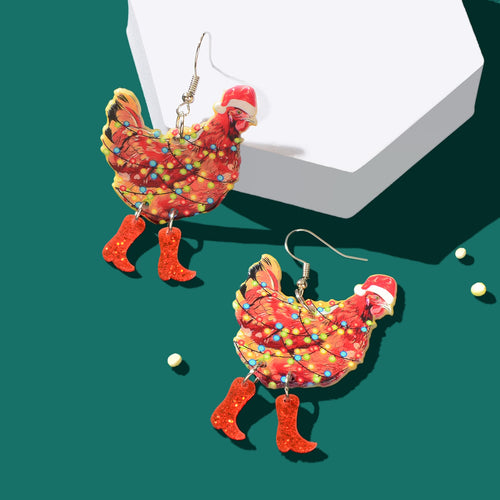 1pair Christmas Coloured Lights Decor Red Big Cock Acrylic Dangle Earrings Women Festival Jewelry