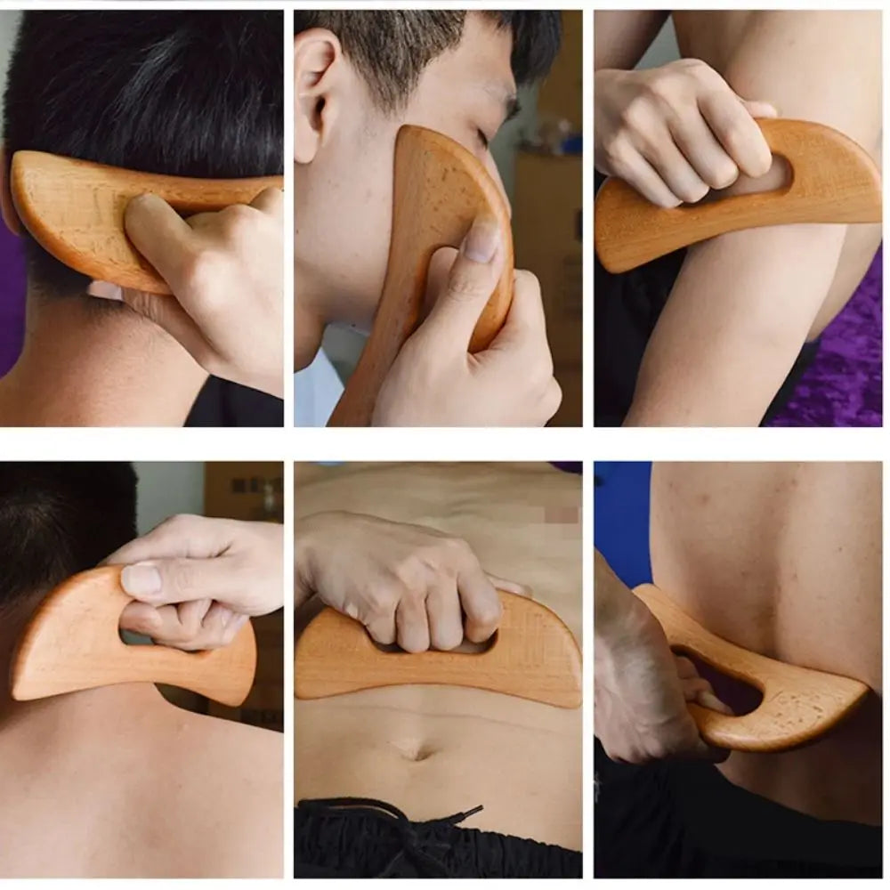 NNEOBA 2pcs Wooden Gua Sha Scraping Massage Tool Beech Wood Natural